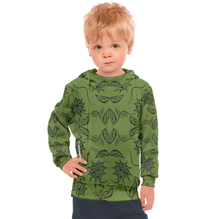 Floral folk damask pattern Fantasy flowers Floral geometric fantasy Kids  Hooded Pullover