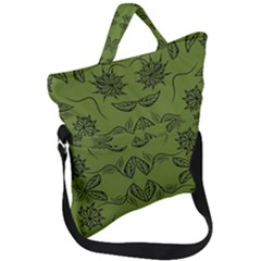 Floral Folk Damask Pattern Fantasy Flowers Floral Geometric Fantasy Fold Over Handle Tote Bag by Eskimos