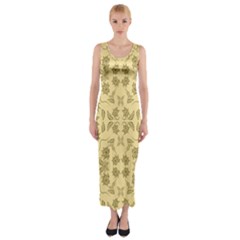 Floral Folk Damask Pattern Fantasy Flowers Floral Geometric Fantasy Fitted Maxi Dress by Eskimos