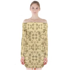 Floral Folk Damask Pattern Fantasy Flowers Floral Geometric Fantasy Long Sleeve Off Shoulder Dress by Eskimos