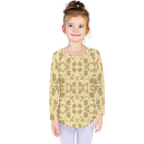 Floral Folk Damask Pattern Fantasy Flowers Floral Geometric Fantasy Kids  Long Sleeve Tee by Eskimos