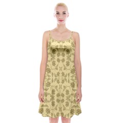 Floral Folk Damask Pattern Fantasy Flowers Floral Geometric Fantasy Spaghetti Strap Velvet Dress by Eskimos