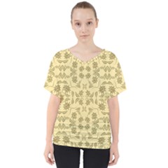 Floral Folk Damask Pattern Fantasy Flowers Floral Geometric Fantasy V-neck Dolman Drape Top by Eskimos