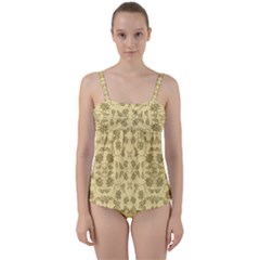 Floral Folk Damask Pattern Fantasy Flowers Floral Geometric Fantasy Twist Front Tankini Set by Eskimos