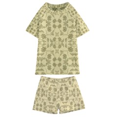 Floral Folk Damask Pattern Fantasy Flowers Floral Geometric Fantasy Kids  Swim Tee And Shorts Set by Eskimos