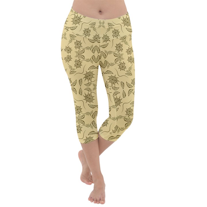 Floral folk damask pattern Fantasy flowers Floral geometric fantasy Lightweight Velour Capri Yoga Leggings