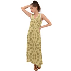 Floral Folk Damask Pattern Fantasy Flowers Floral Geometric Fantasy V-neck Chiffon Maxi Dress by Eskimos