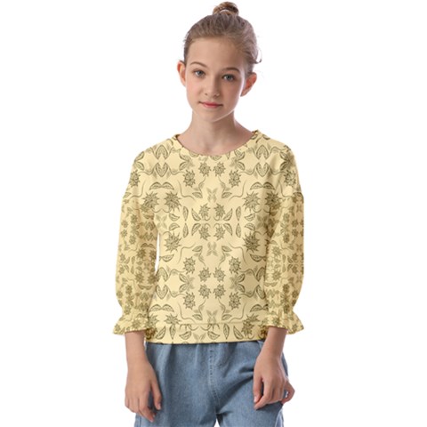 Floral Folk Damask Pattern Fantasy Flowers Floral Geometric Fantasy Kids  Cuff Sleeve Top by Eskimos