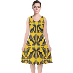 Abstract Pattern Geometric Backgrounds  Abstract Geometric Design    V-neck Midi Sleeveless Dress  by Eskimos