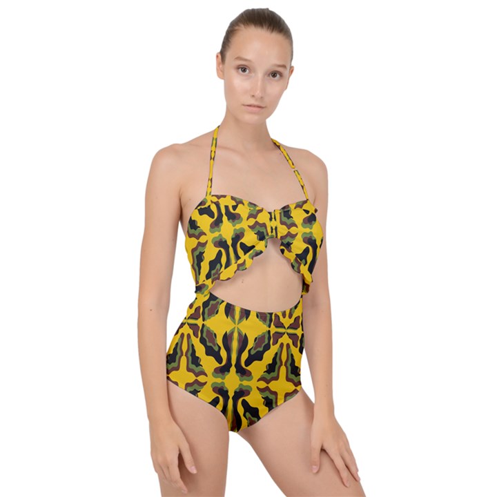 Abstract pattern geometric backgrounds  Abstract geometric design    Scallop Top Cut Out Swimsuit