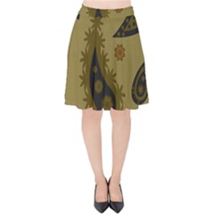 Floral Pattern Paisley Style Paisley Print  Doodle Background Velvet High Waist Skirt by Eskimos