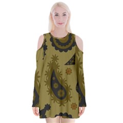 Floral Pattern Paisley Style Paisley Print  Doodle Background Velvet Long Sleeve Shoulder Cutout Dress by Eskimos