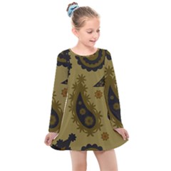 Floral Pattern Paisley Style Paisley Print  Doodle Background Kids  Long Sleeve Dress by Eskimos