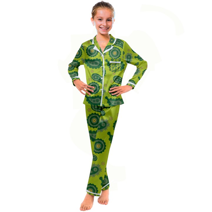 Floral pattern paisley style Paisley print. Doodle background Kid s Satin Long Sleeve Pajamas Set