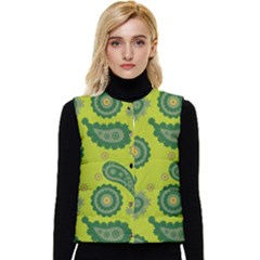 Floral Pattern Paisley Style Paisley Print  Doodle Background Women s Short Button Up Puffer Vest by Eskimos