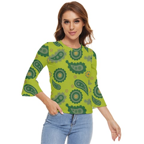 Floral Pattern Paisley Style Paisley Print  Doodle Background Bell Sleeve Top by Eskimos