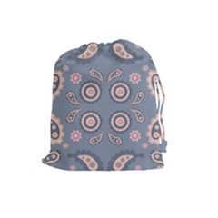 Floral Folk Damask Pattern Fantasy Flowers Floral Geometric Fantasy Drawstring Pouch (large) by Eskimos