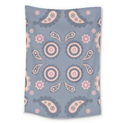 Floral Folk Damask Pattern Fantasy Flowers Floral Geometric Fantasy Large Tapestry by Eskimos