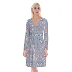 Floral Folk Damask Pattern Fantasy Flowers Floral Geometric Fantasy Long Sleeve Velvet Front Wrap Dress by Eskimos