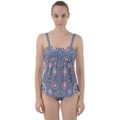 Floral Folk Damask Pattern Fantasy Flowers Floral Geometric Fantasy Twist Front Tankini Set by Eskimos