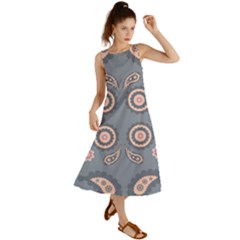 Floral Folk Damask Pattern Fantasy Flowers Floral Geometric Fantasy Summer Maxi Dress