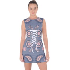 Floral Folk Damask Pattern Fantasy Flowers Floral Geometric Fantasy Lace Up Front Bodycon Dress by Eskimos