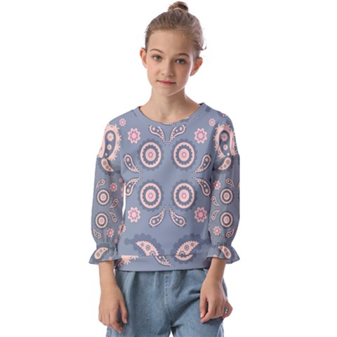 Floral Folk Damask Pattern Fantasy Flowers Floral Geometric Fantasy Kids  Cuff Sleeve Top by Eskimos