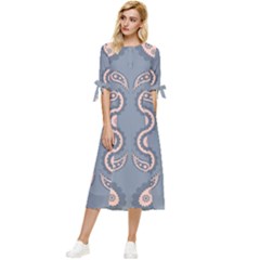 Floral Folk Damask Pattern Fantasy Flowers Floral Geometric Fantasy Bow Sleeve Chiffon Midi Dress by Eskimos