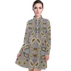 Floral Folk Damask Pattern Fantasy Flowers Floral Geometric Fantasy Long Sleeve Chiffon Shirt Dress by Eskimos