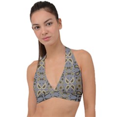 Floral Folk Damask Pattern Fantasy Flowers Floral Geometric Fantasy Halter Plunge Bikini Top by Eskimos