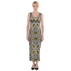 Floral Folk Damask Pattern Fantasy Flowers Floral Geometric Fantasy Fitted Maxi Dress by Eskimos