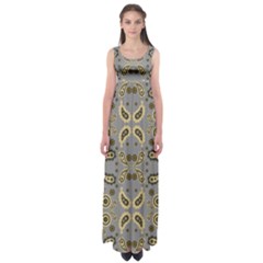 Floral Folk Damask Pattern Fantasy Flowers Floral Geometric Fantasy Empire Waist Maxi Dress