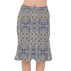 Floral Folk Damask Pattern Fantasy Flowers Floral Geometric Fantasy Short Mermaid Skirt by Eskimos