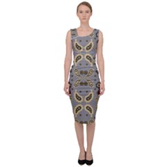 Floral Folk Damask Pattern Fantasy Flowers Floral Geometric Fantasy Sleeveless Pencil Dress by Eskimos