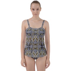 Floral Folk Damask Pattern Fantasy Flowers Floral Geometric Fantasy Twist Front Tankini Set by Eskimos