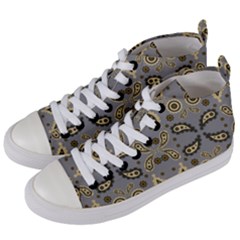 Floral Folk Damask Pattern Fantasy Flowers Floral Geometric Fantasy Women s Mid-top Canvas Sneakers by Eskimos