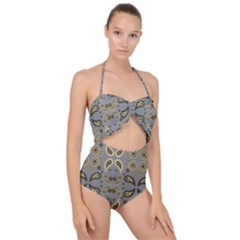 Floral Folk Damask Pattern Fantasy Flowers Floral Geometric Fantasy Scallop Top Cut Out Swimsuit by Eskimos