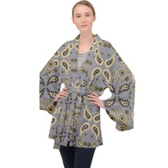 Floral Folk Damask Pattern Fantasy Flowers Floral Geometric Fantasy Long Sleeve Velvet Kimono  by Eskimos