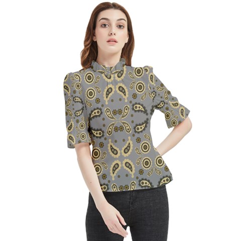 Floral Folk Damask Pattern Fantasy Flowers Floral Geometric Fantasy Frill Neck Blouse by Eskimos