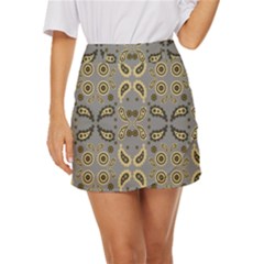 Floral Folk Damask Pattern Fantasy Flowers Floral Geometric Fantasy Mini Front Wrap Skirt