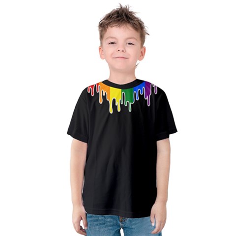 Gay Pride Flag Rainbow Drip On Black Blank Black For Designs Kids  Cotton Tee by VernenInk