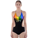 Gay Pride Flag Rainbow Drip On Black Blank Black For Designs Cut-Out One Piece Swimsuit View1