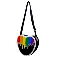 Gay Pride Flag Rainbow Drip On Black Blank Black For Designs Heart Shoulder Bag by VernenInk