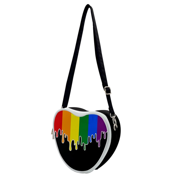 Gay Pride Flag Rainbow Drip On Black Blank Black For Designs Heart Shoulder Bag