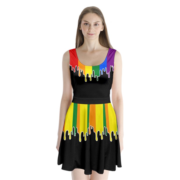 Gay Pride Flag Rainbow Drip On Black Blank Black For Designs Split Back Mini Dress 