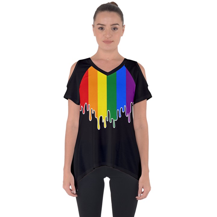 Gay Pride Flag Rainbow Drip On Black Blank Black For Designs Cut Out Side Drop Tee