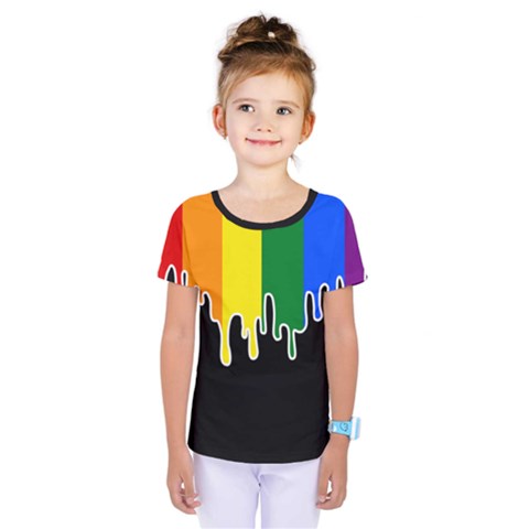 Gay Pride Flag Rainbow Drip On Black Blank Black For Designs Kids  One Piece Tee by VernenInk