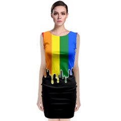 Gay Pride Flag Rainbow Drip On Black Blank Black For Designs Sleeveless Velvet Midi Dress by VernenInk