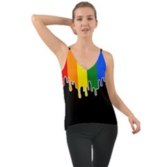 Gay Pride Flag Rainbow Drip On Black Blank Black For Designs Chiffon Cami by VernenInk