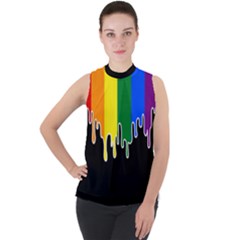 Gay Pride Flag Rainbow Drip On Black Blank Black For Designs Mock Neck Chiffon Sleeveless Top by VernenInk